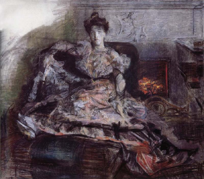 Mikhail Vrubel The Portrait of Isabella  near the fireplace